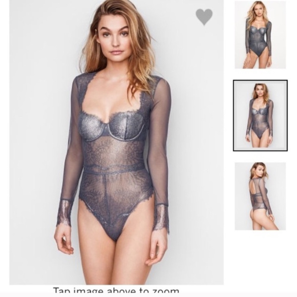 Chantilly Lace Long-sleeve Teddy Metallic 1pc